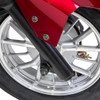 Bespoke Mobility Regal 3-Wheel Scooter, red, close-up of front wheel