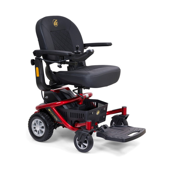 LiteRider Envy Power Wheelchair in Cherry Red, front three-quarter view facing right