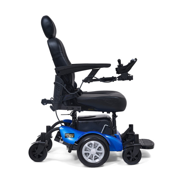 Compass HD Power Wheelchair in Blue, side profile facing right