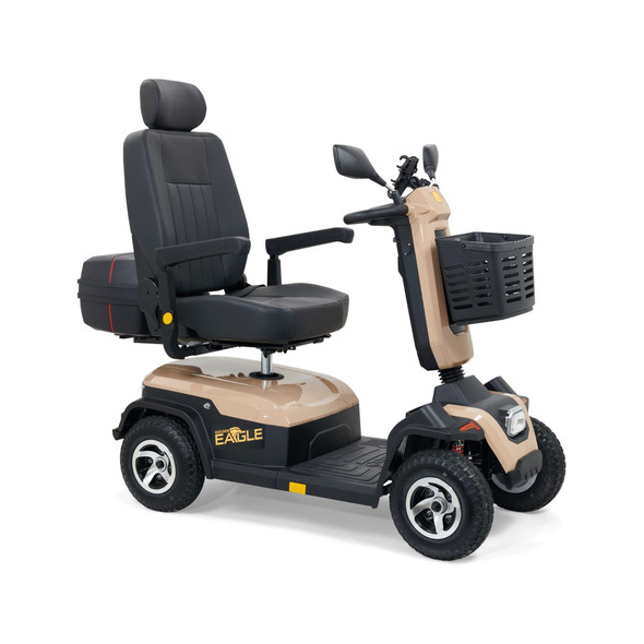 Golden Eagle 4-Wheel Scooter in Desert Tan, front three-quarter view facing right