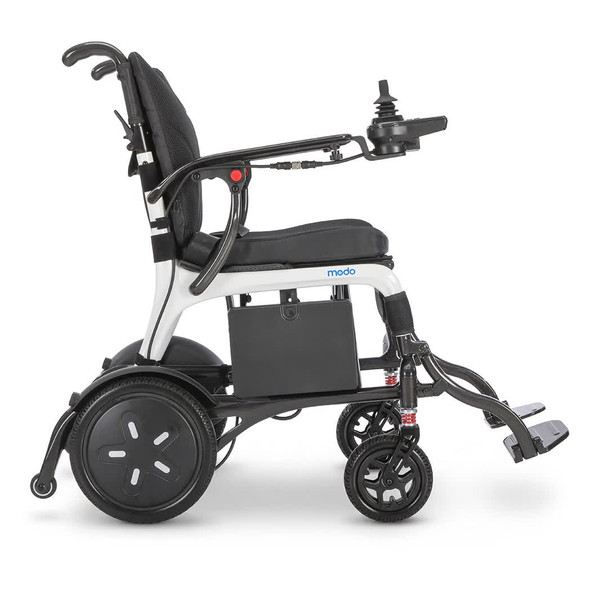 WHILL Modo Breeze Folding Power Wheelchair, front three-quarter studio view