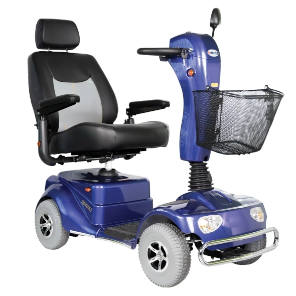 Merits Health Pioneer 4 4-Wheel Scooter, blue, front 3/4