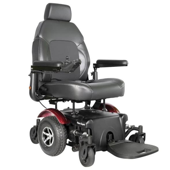 Merits Health Vision Super Power Wheelchair, red, front 3/4