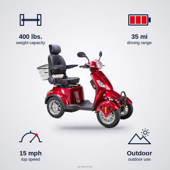 Bespoke Mobility Prestige 4-Wheel Scooter specifications: capacity, speed, range, use