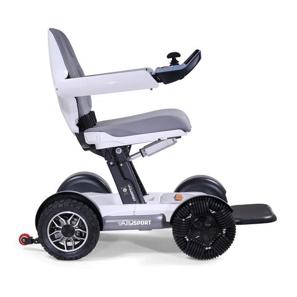 Ally Sport Power Wheelchair in White, side profile facing right