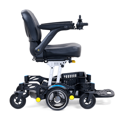 Buzzaround Carry-On Powerchair in Blue, side profile facing right, closer shot