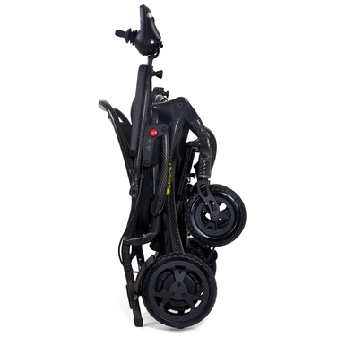 Cricket Power Wheelchair, folded and standing upright