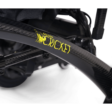 Cricket Power Wheelchair, Cricket logo on the carbon frame close-up