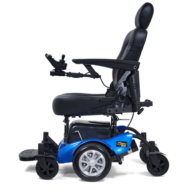 Compass HD Power Wheelchair in Blue, side profile facing left