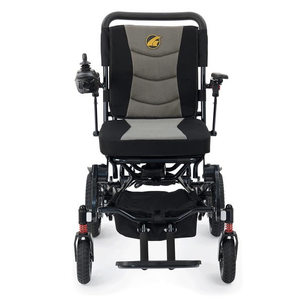 Stride Power Wheelchair, front view, wider shot