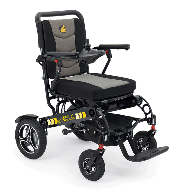 Stride Power Wheelchair, front three-quarter view facing right, closer shot