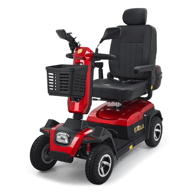 Golden Eagle 4-Wheel Scooter in Crimson Red, front three-quarter view facing left