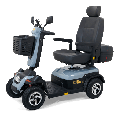 Golden Eagle 4-Wheel Scooter in Grey, front three-quarter view facing left
