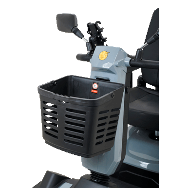 Golden Eagle 4-Wheel Scooter in Grey, front basket close-up
