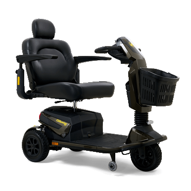Golden Companion HD 3-Wheel Scooter in Galactic Grey, front three-quarter view facing right, more from the side