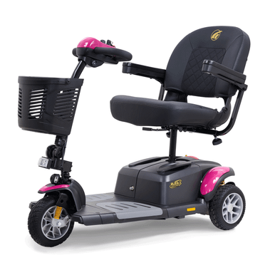 Buzzaround EX 3-Wheel Scooter in Orchid Pink, front three-quarter view facing left