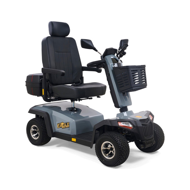 Eagle All-Terrain 4-Wheel Scooter in Grey, front three-quarter view facing right