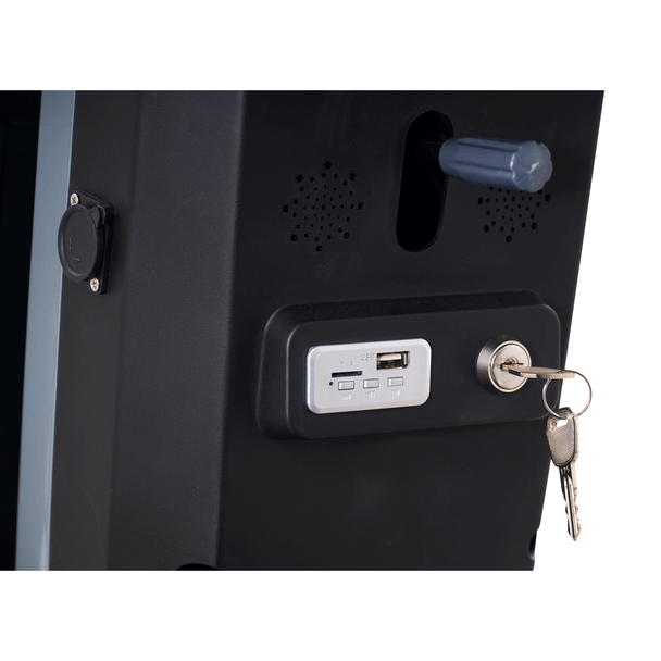 Eagle All-Terrain 4-Wheel Scooter, USB port and key switch close-up