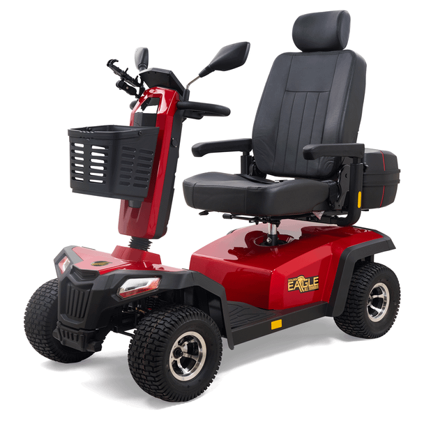 Eagle All-Terrain 4-Wheel Scooter in Red, front three-quarter view facing left