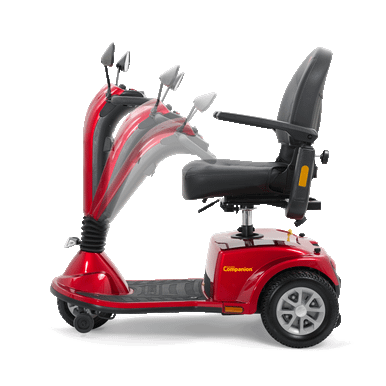 Golden Companion Mid-Size 3-Wheel Scooter, Red, side view showing the adjustable tiller