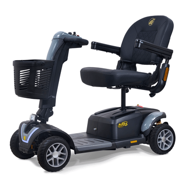 Buzzaround LX 4-Wheel Scooter in Stone Grey, front three-quarter view facing left