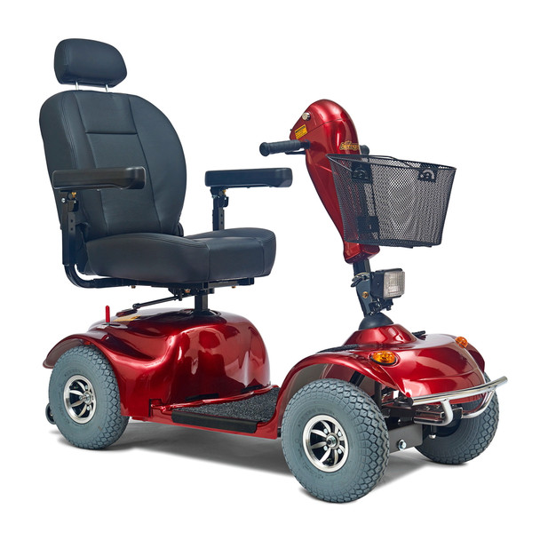Golden Avenger 4-Wheel Scooter in Red, front three-quarter view facing right