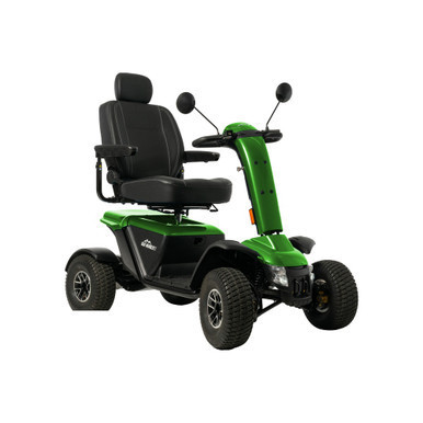 Baja Wrangler 2 Scooter with green panels, front three-quarter view facing right