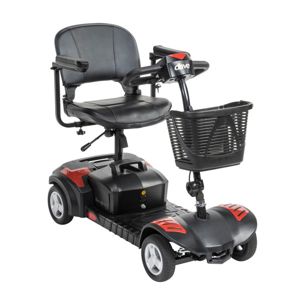 Drive Medical Scout LT 4-Wheel Scooter, studio hero view with basket