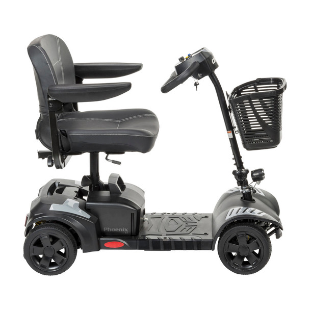 Drive Medical Phoenix LT 4-Wheel Scooter, side profile showing the 9-inch wheels, seat and tiller
