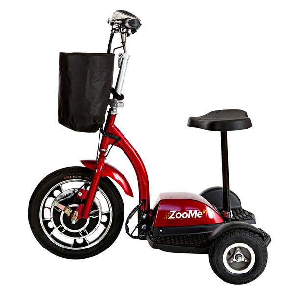 Drive Medical ZooMe 3-Wheel Recreational Scooter, side profile showing the large front wheel, post seat and front basket