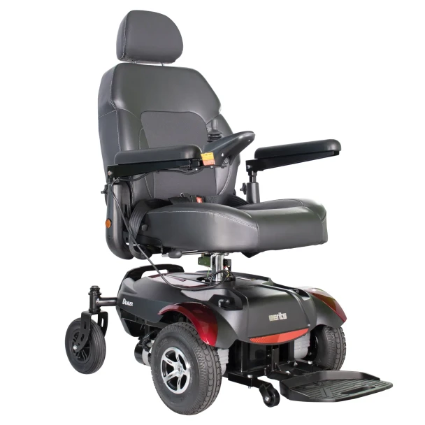 Merits Health Dualer Power Wheelchair, red, front 3/4