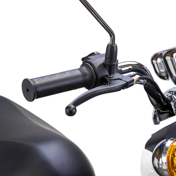 Bespoke Mobility Supreme 3-Wheel Scooter, black, close-up of hand brake lever