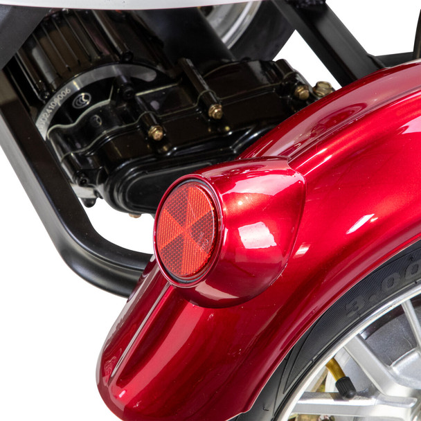 Bespoke Mobility Supreme 3-Wheel Scooter, red, close-up of rear reflector