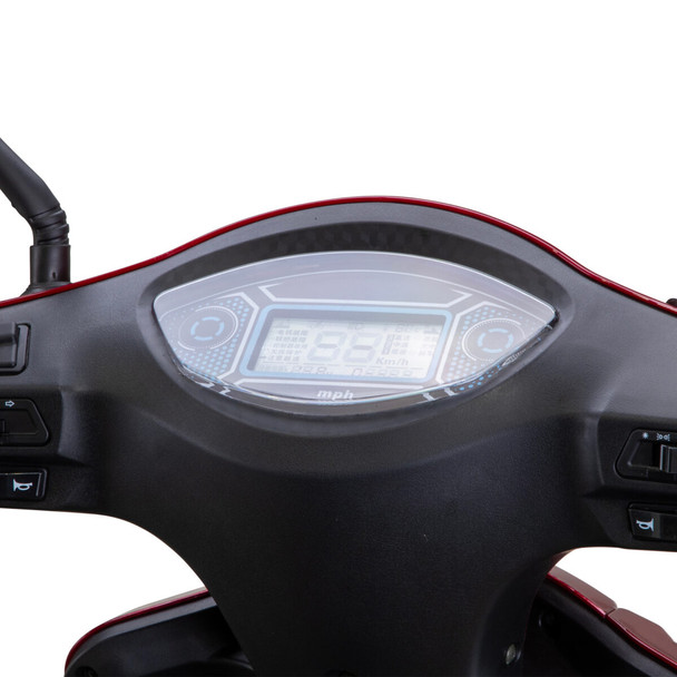 Bespoke Mobility Prestige 4-Wheel Scooter, black, close-up of digital dashboard