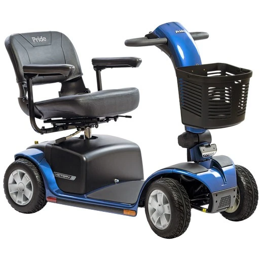 Viper blue Victory 10 4-wheel scooter, angled front view