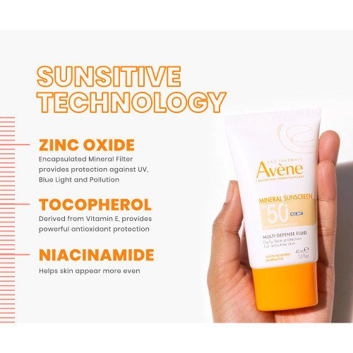 Avène Sunscreen Multi-Defense Fluid Tinted SPF 50+ 1.3 oz - Skin Elite - technology