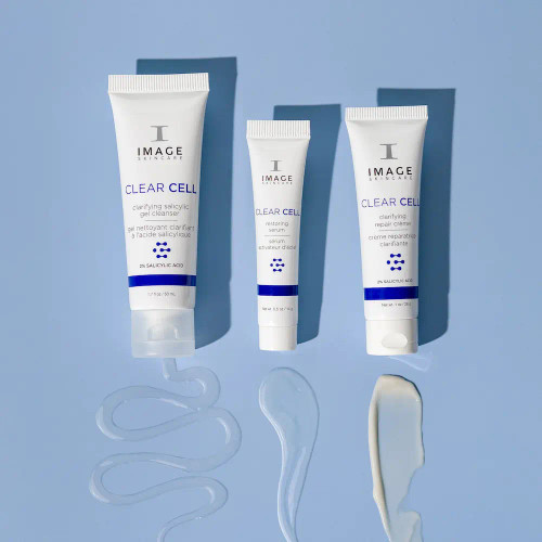 IMAGE Clear Skin Solutions - Blemish Defense Trio contents and textures