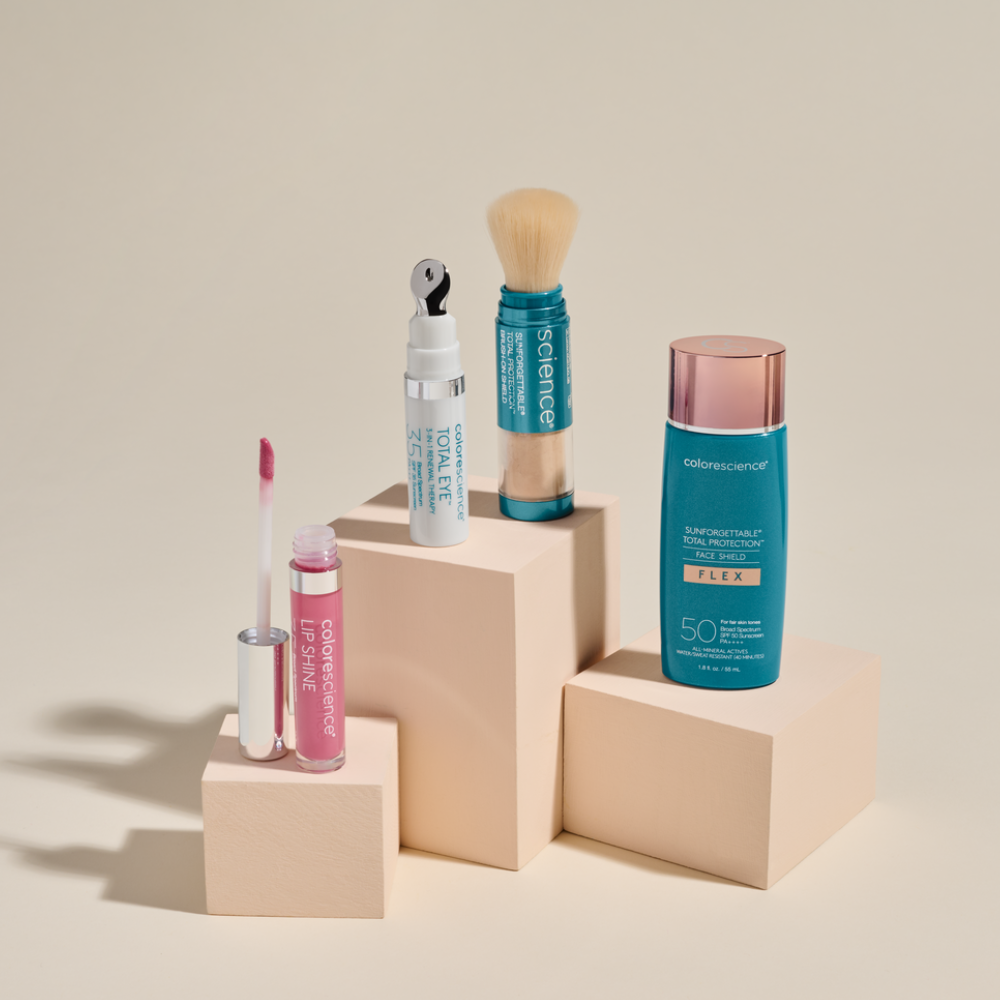 Colorescience Best Sellers Including Face Shield Flex Sunscreen, Brush On Shield, Total Eye 3-in-1, and Lip Shine