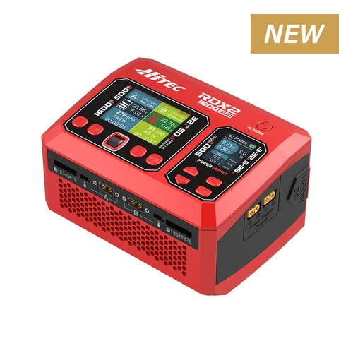 Hitec RDX2 1600 Duo two-port battery charger — front view