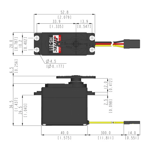 HS-311 servo dimensions and specifications chart