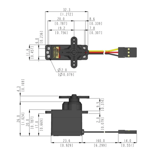 HS-5065MG micro servo dimensions and specifications chart