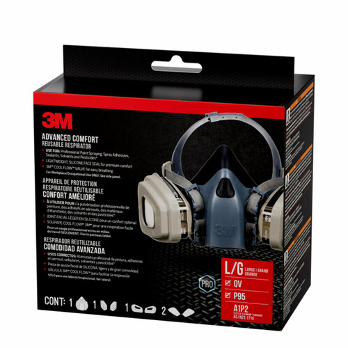 3M Advanced Comfort Reusable Respirator 7513P1-DC, OV/P95, (Lg, 1-Fcpc, 1-pr 6001 Crtdgs, 2-prs 5P71 Fltrs, 1-pr 501 Rtnrs) Case of 4 Kits
