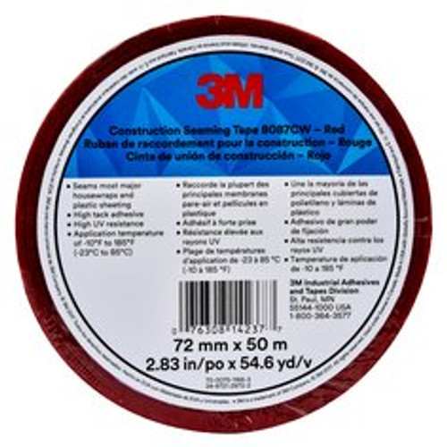 3M Construction Seaming Tape 8087CW, Red, 72 mm x 50 m,   Case of 16