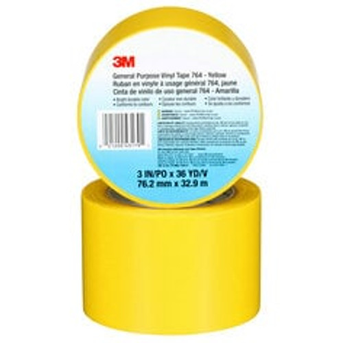 3M General Purpose Vinyl Tape 764, Yellow, 3 in x 36 yd, 5 mil, 12 Roll/Case, Individually Wrapped Conveniently Packaged