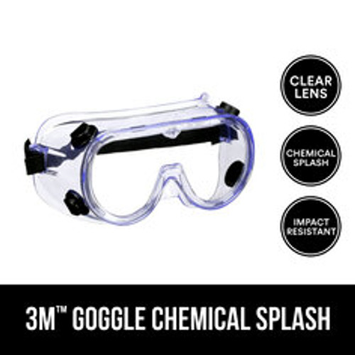 3M Goggle Chemical Splash, 91252H1-DC-14, Black Strap, Clear Lens,
14/case