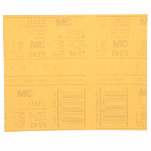 3M Gold Abrasive Sheet, 02543, P240 grade, 9 in x 11 in, 50 sheets per
pack, 5 packs per case