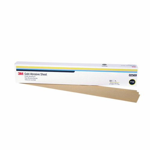 3M Gold Abrasive Sheet, 02569, P150 grade, 2 3/4 in x 17 1/2 in, 50
sheets per sleeve, 5 sleeves per case