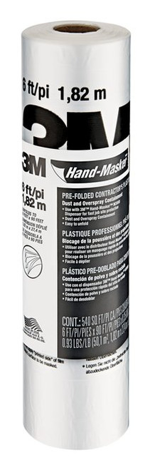 3M Hand-Masker Contractor's Plastic CP6, 6 ft x 90 ft x 0.00035 in,
(1,82 m x 27,4 m x .00889 mm),  Case of 12