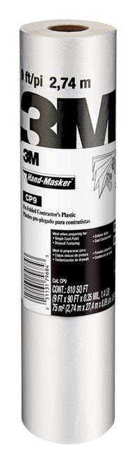 3M Hand-Masker Contractor's Plastic CP9, 9 ft x 90 ft x 0.00035 in
(2.74 m x 27,4 m x .00889 mm),   Case of 12