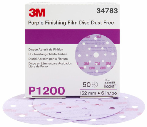 3M Hookit Finishing Film Disc Dust-Free, 34783, 6 in, 17H,
P1200, (50 discs/carton) Case of 200